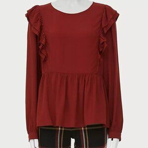 Loft Wild Currant Ruffle-Sleeve Peplum Top